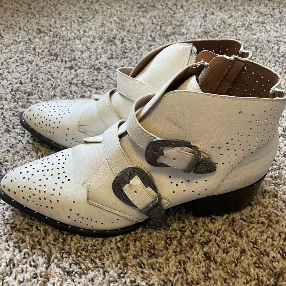 White Buckle Cowgirl Boots